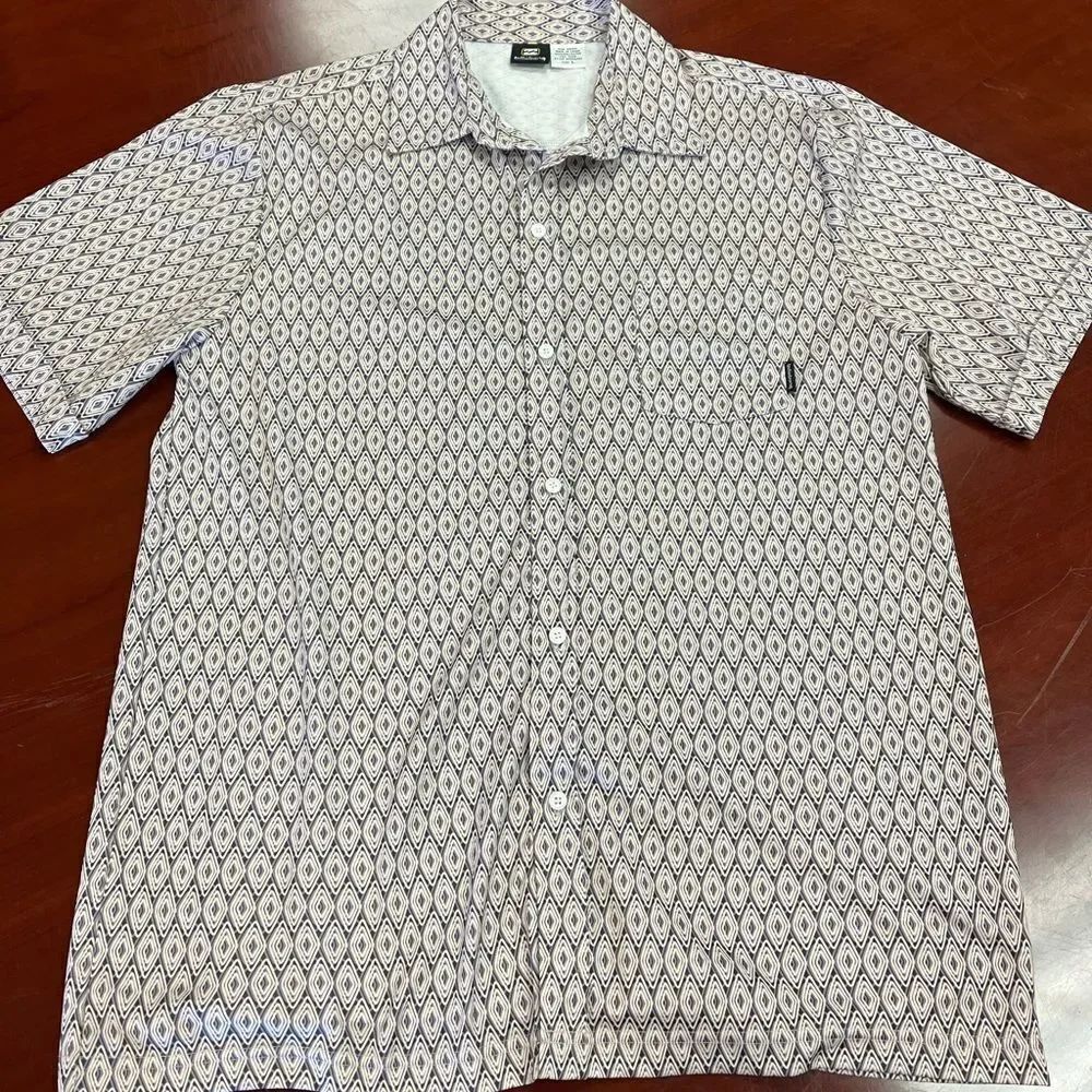 Billabong Abstract Diamond Print Short Sleeve Button Down Shirt sz L